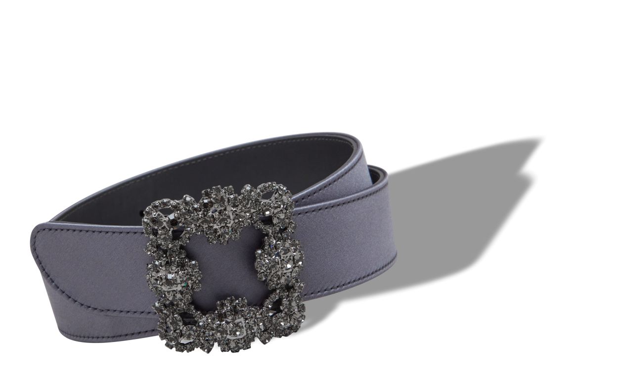Designer Blue-Grey Satin Crystal Buckled Belt - Image Main