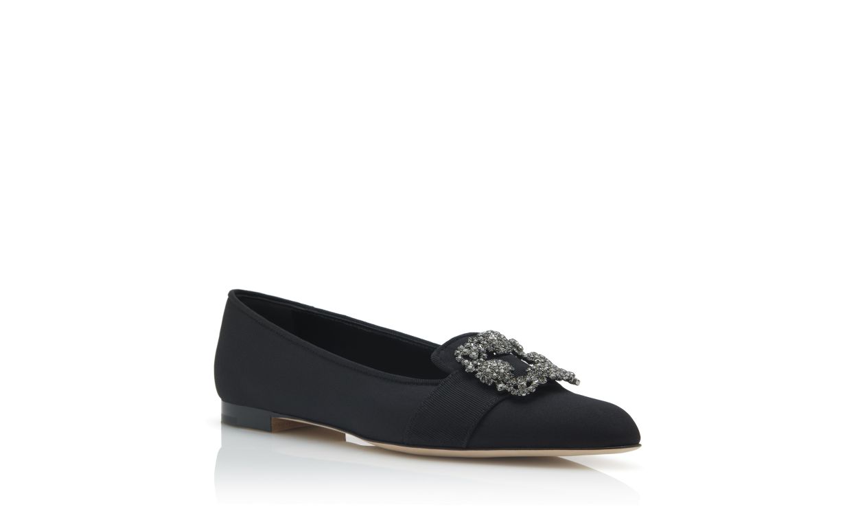 Designer Black Crepe de Chine Embellished Flat Pumps - Image Upsell