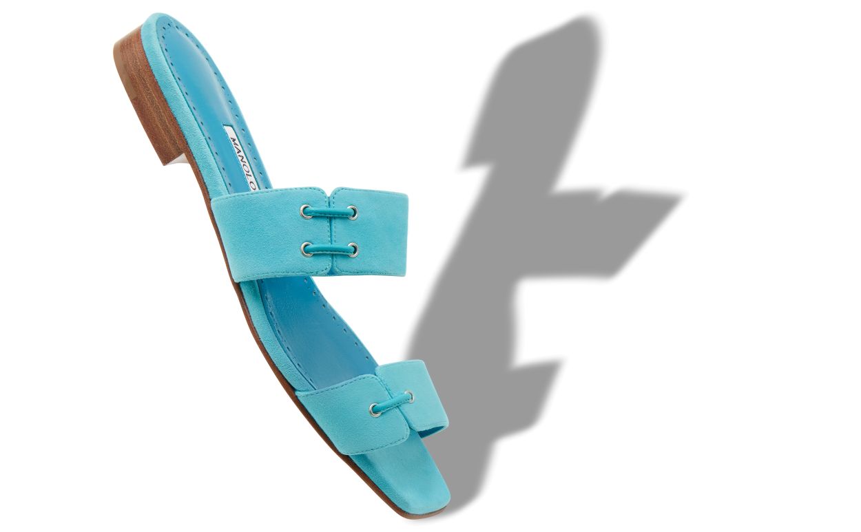 Designer Turquoise Suede Lace Detail Flat Sandals - Image Main