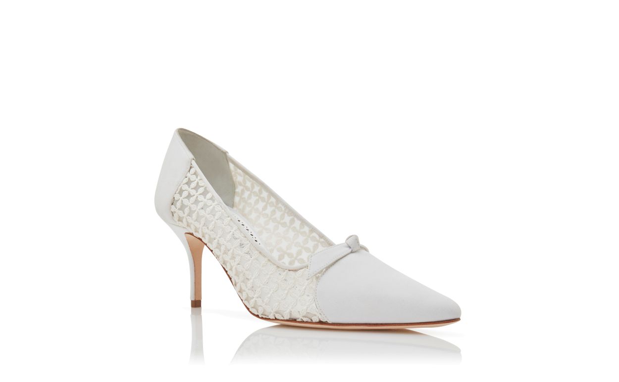 Designer White Mesh Lace Detail Pumps  - Image Upsell