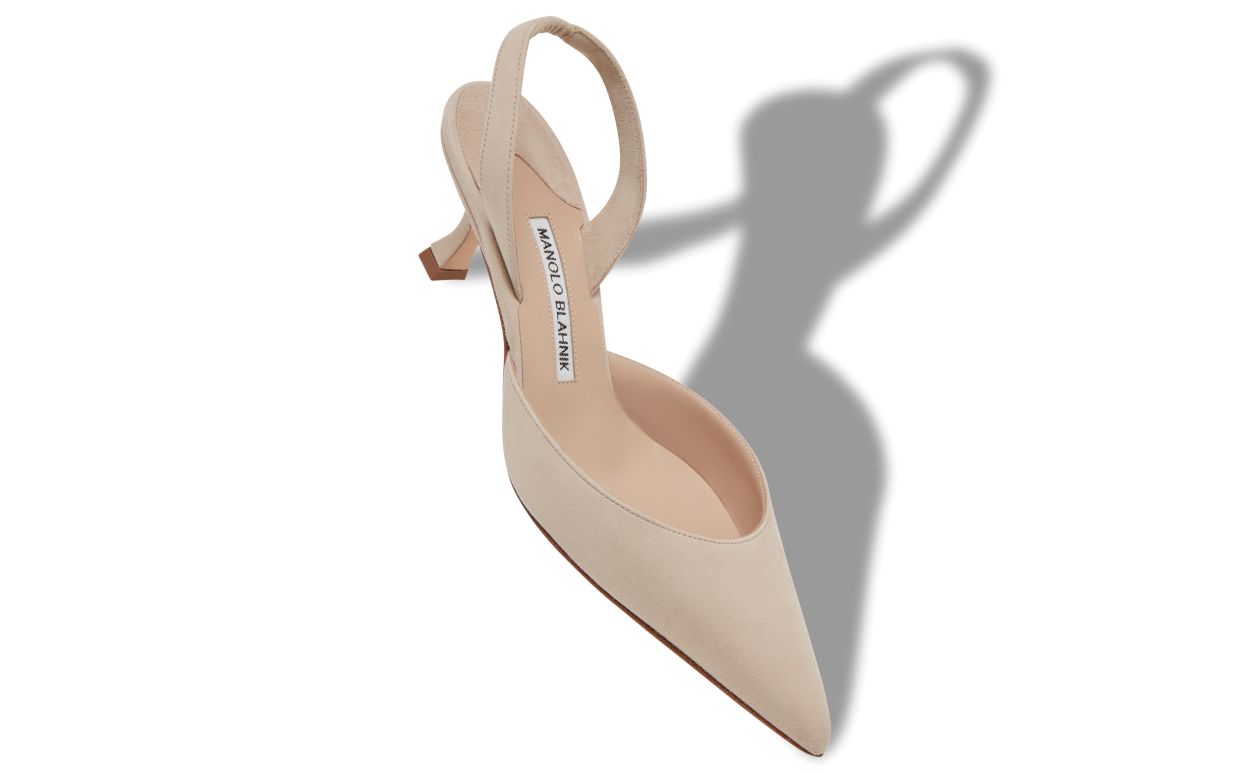 Designer Light Beige Suede Slingback Pumps - Image Main