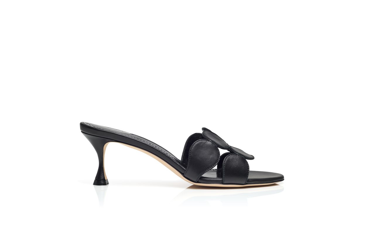 Designer Black Nappa Leather Mules - Image Side View