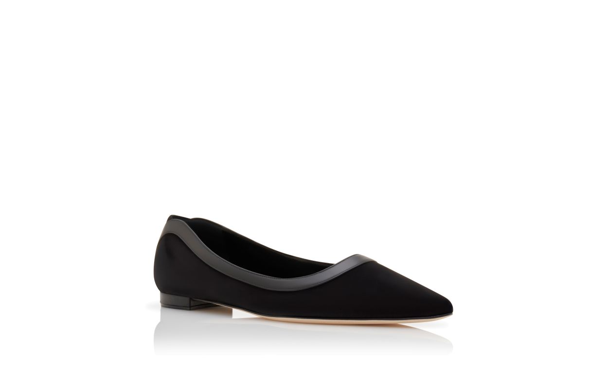 Designer Black Suede Scalloped Detail Flat Pumps - Image Upsell