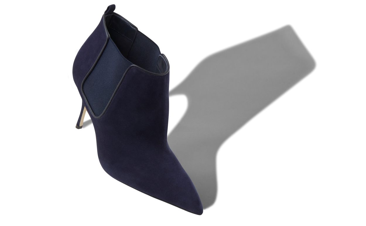 Designer Navy Blue Suede High Heel Chelsea Boots - Image Main