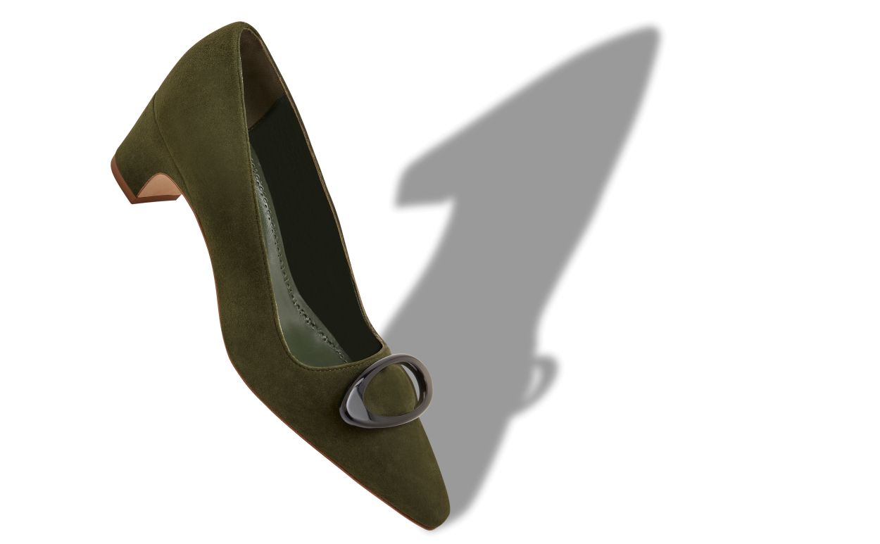 Designer Dark Green Suede Pointed Toe Pumps - Image small_image
