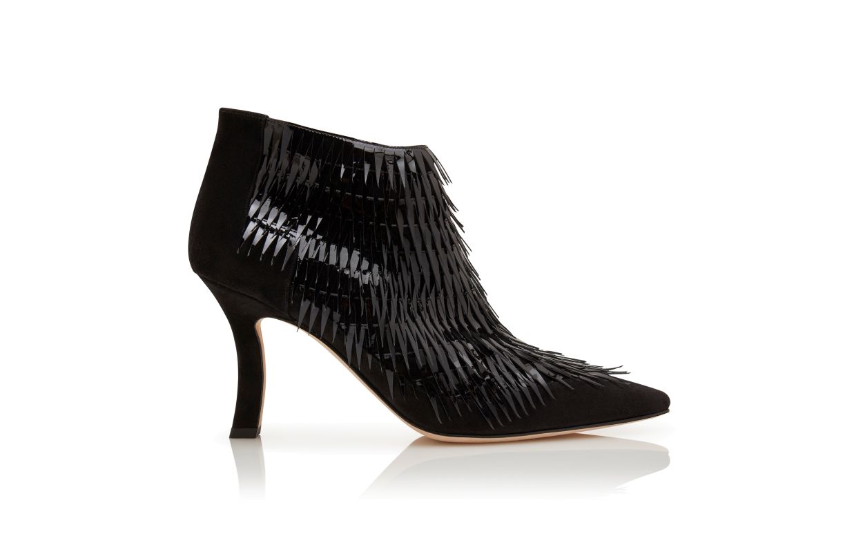 Designer Black Patent Leather Ankle Boots  - Image Side View