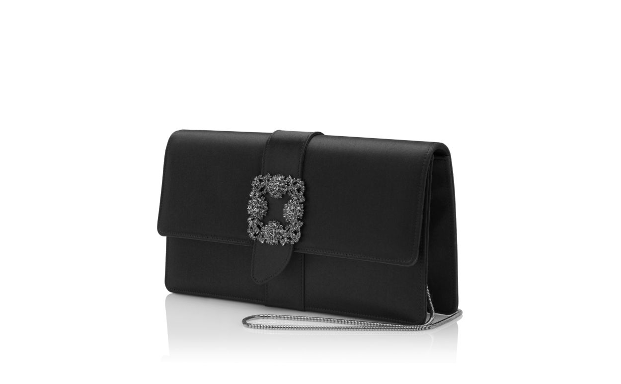 Designer Black Satin Jewel Buckle Clutch - Image 