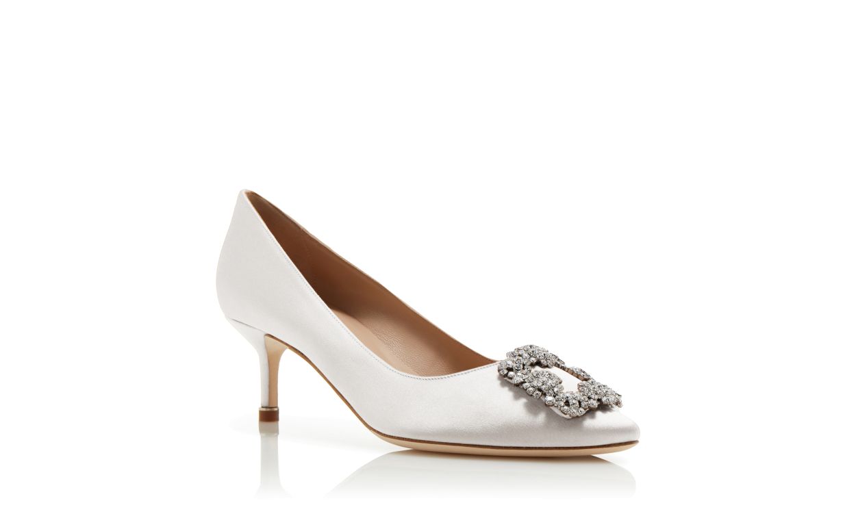 Designer Light Cream Satin Jewel Buckle Pumps - Image Upsell