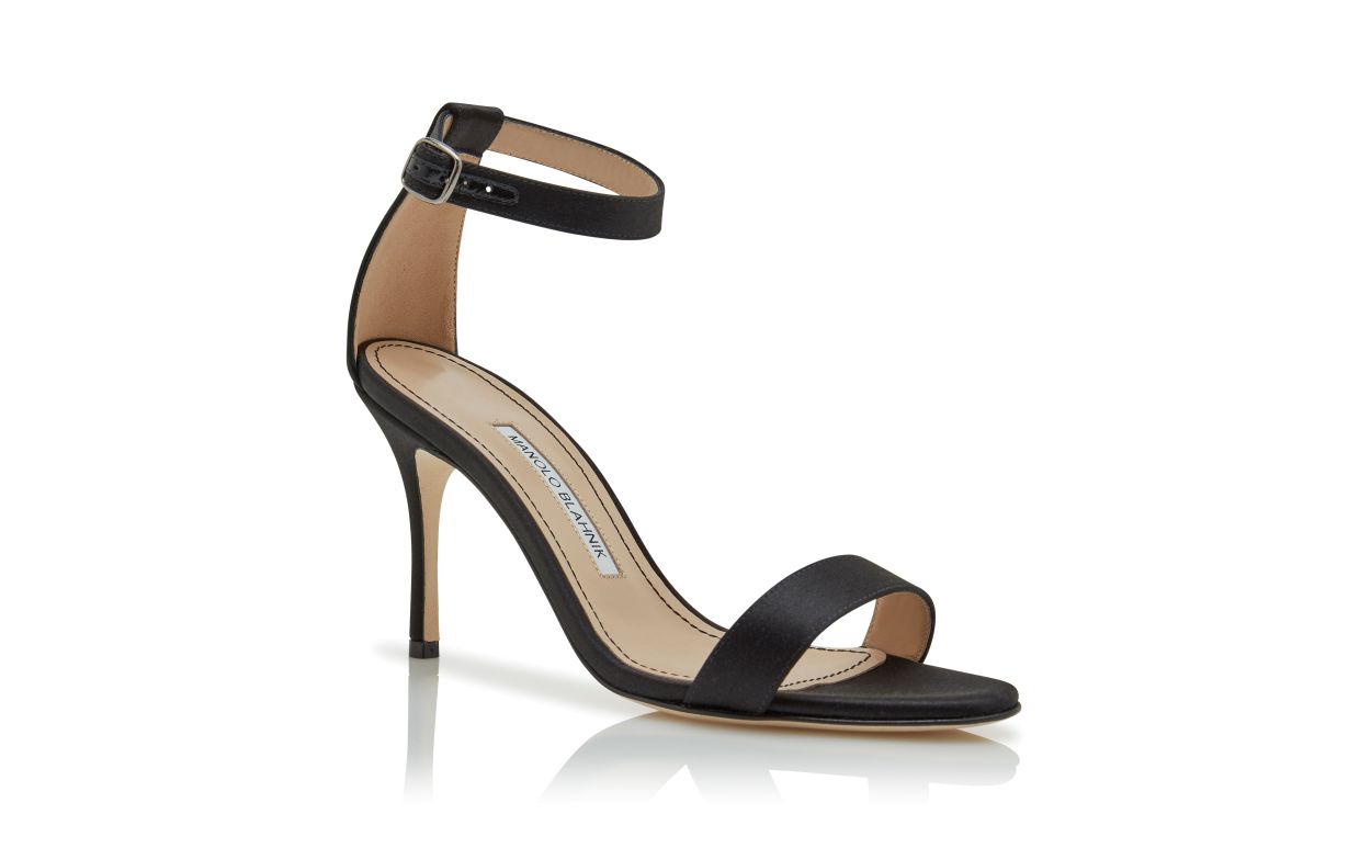 Designer Black Satin Ankle Strap Sandals - Image Upsell