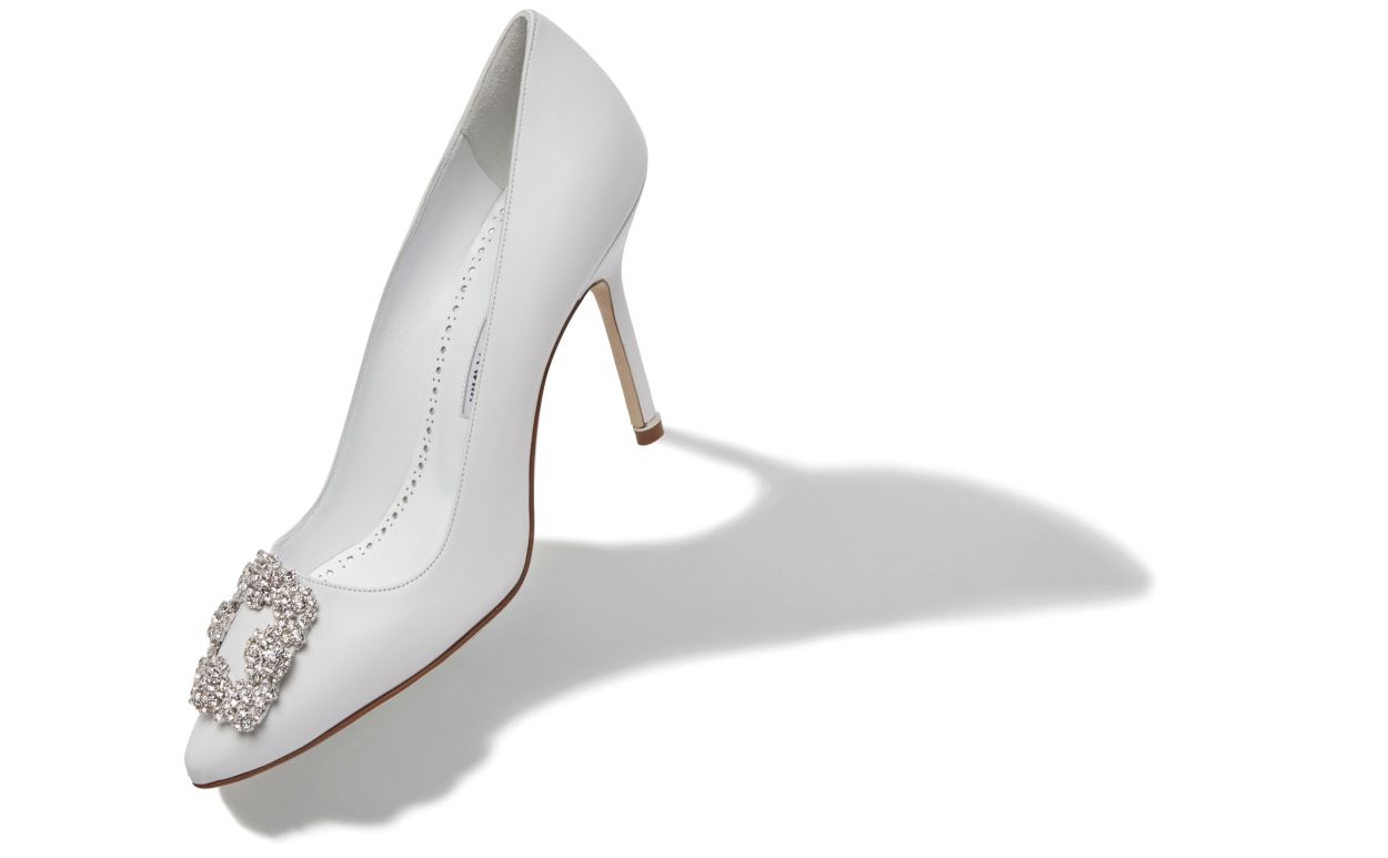 HANGISI | White Calf Leather Jewel Buckle Pumps | Manolo Blahnik