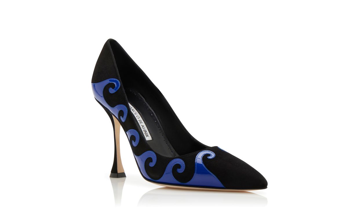 Designer Black and Blue Suede Swirl Detail Pumps - Image Upsell