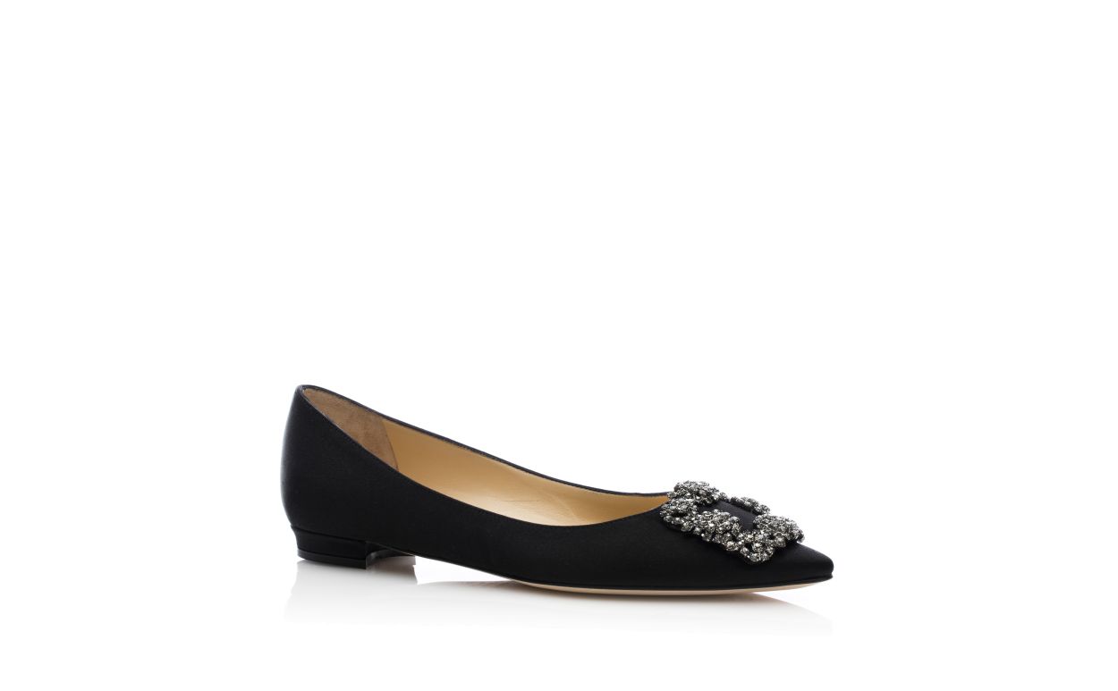 Designer Black Satin Jewel Buckle Flat Pumps - Image Upsell