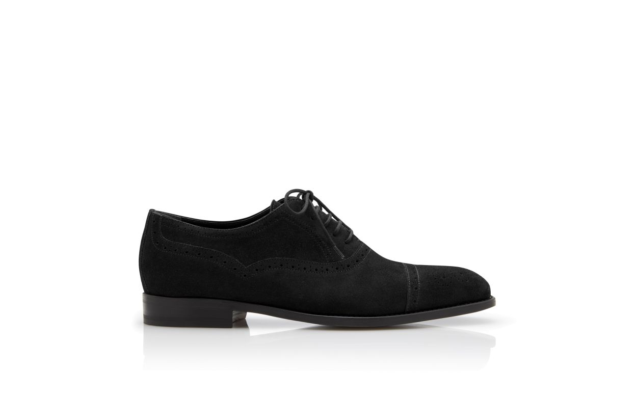 Designer Black Suede Cap Toe Oxfords - Image thumbnail