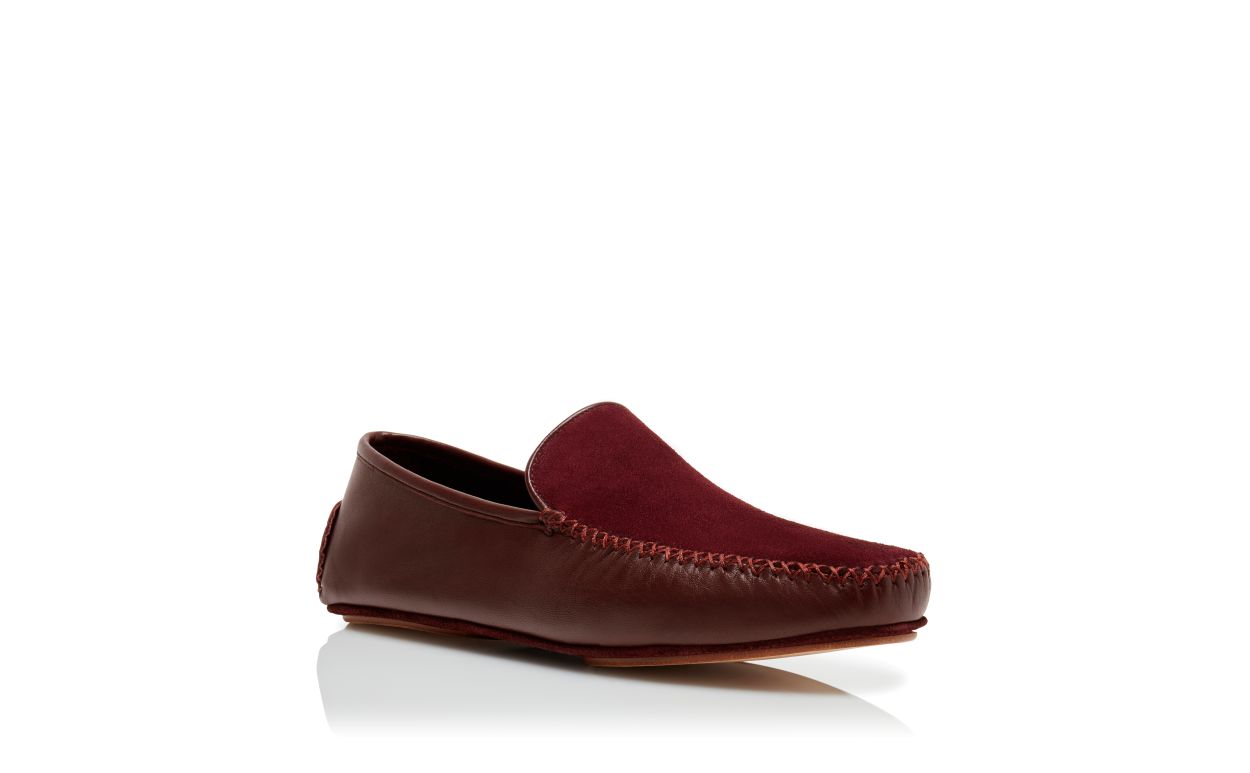 Designer Burgundy Nappa Leather and Suede Driving Shoes - Image Upsell
