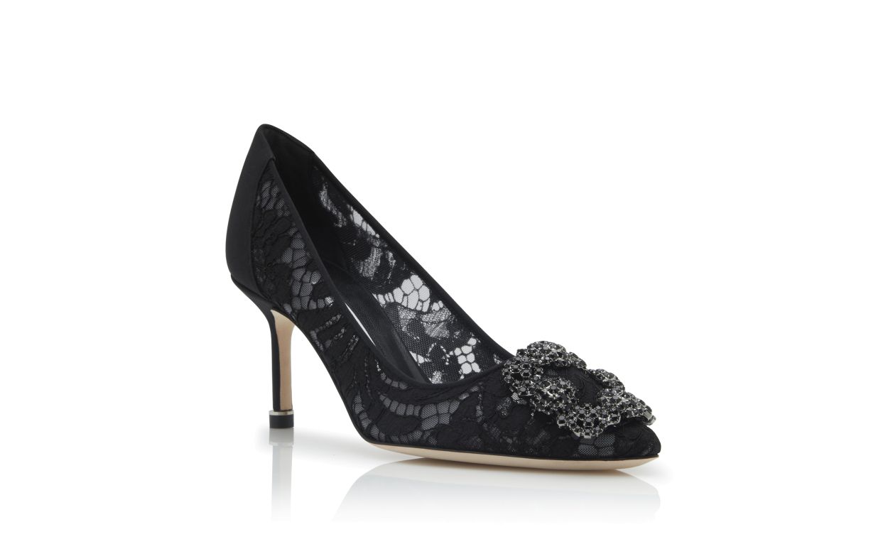 Designer Black Lace Jewel Buckle Pumps - Image Upsell