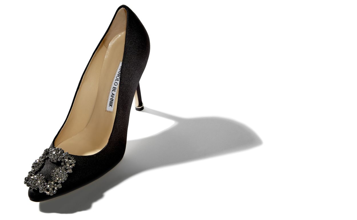 Designer Black Satin Jewel Buckle Pumps - Image Main