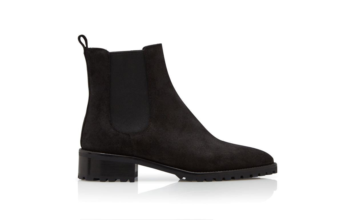 Designer Black Suede Chelsea Boots - Image Side View