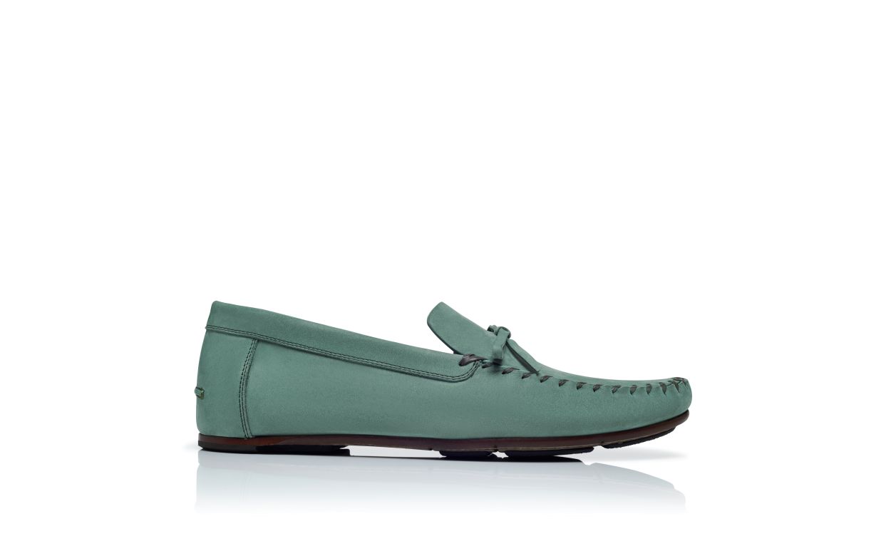 Designer Dark Green Calf Leather Slippers - Image Side View