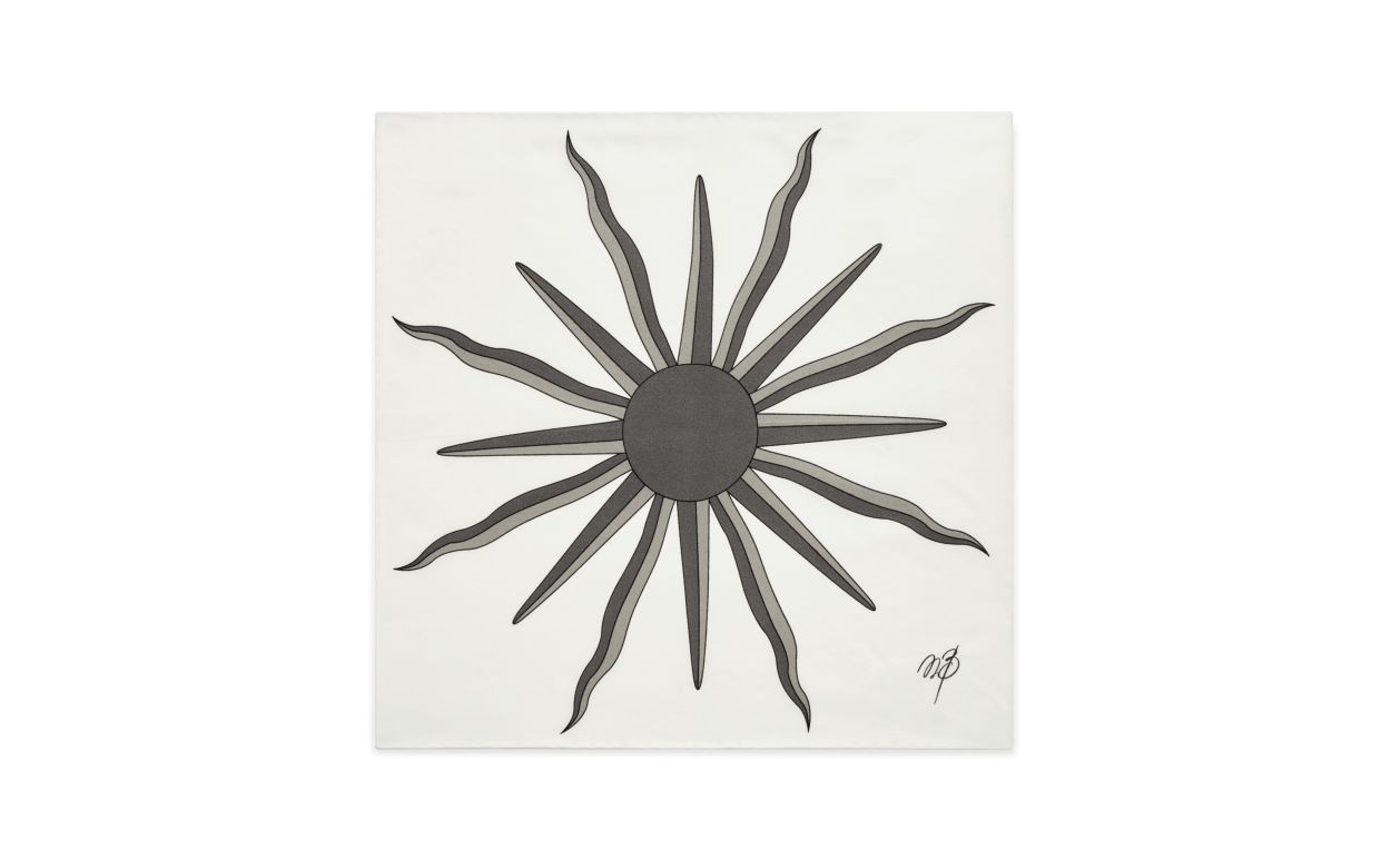 Designer Ivory and Grey Silk Sunburst Pocket Square - Image thumbnail