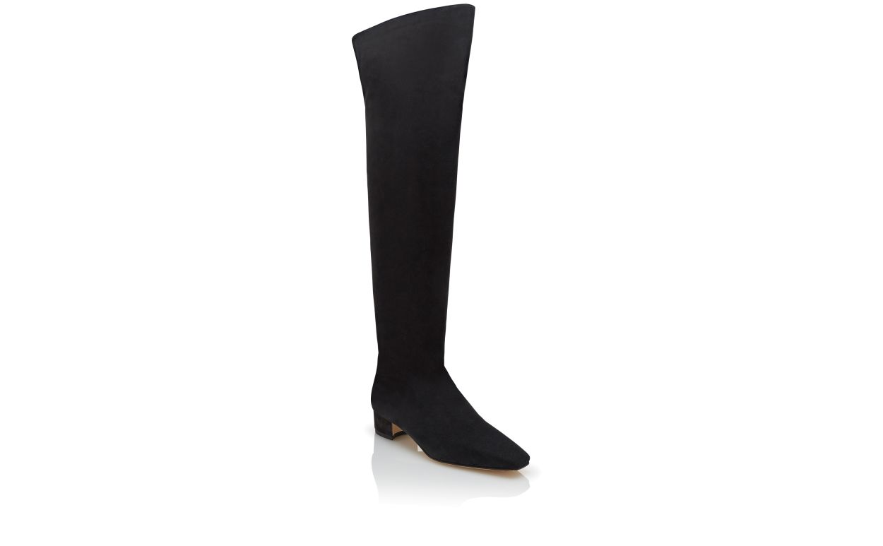 Designer Black Suede Knee High Boots - Image Upsell View