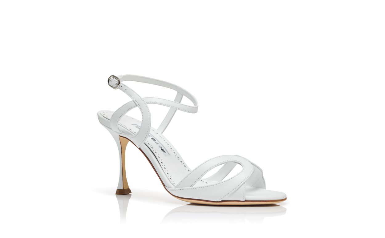 Designer White Calf Leather Ankle Strap Sandals - Image Upsell