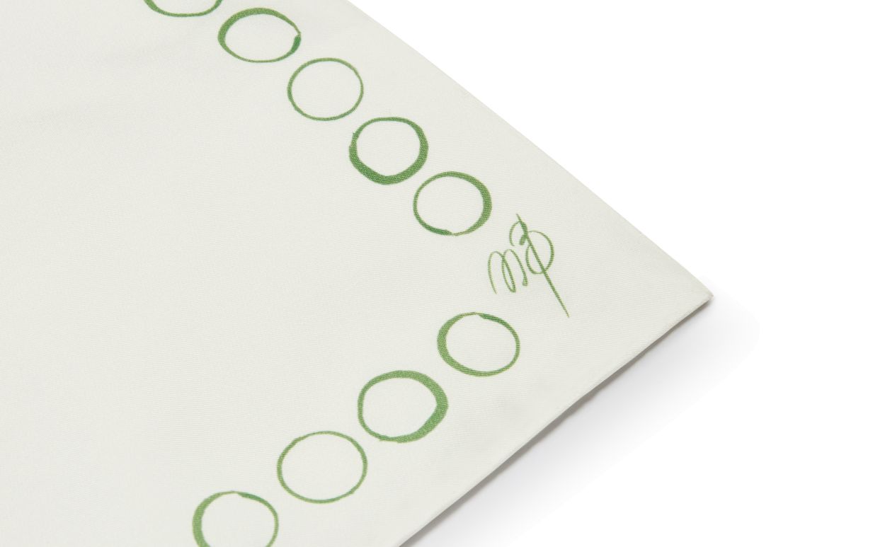 Designer Ivory and Green Silk Pocket Square - Image 