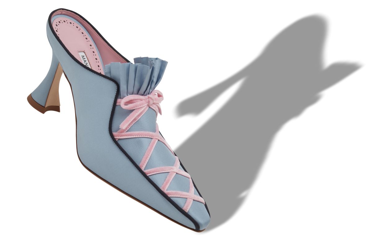 Designer Blue Silk Criss-Cross Detail Mules - Image Main View
