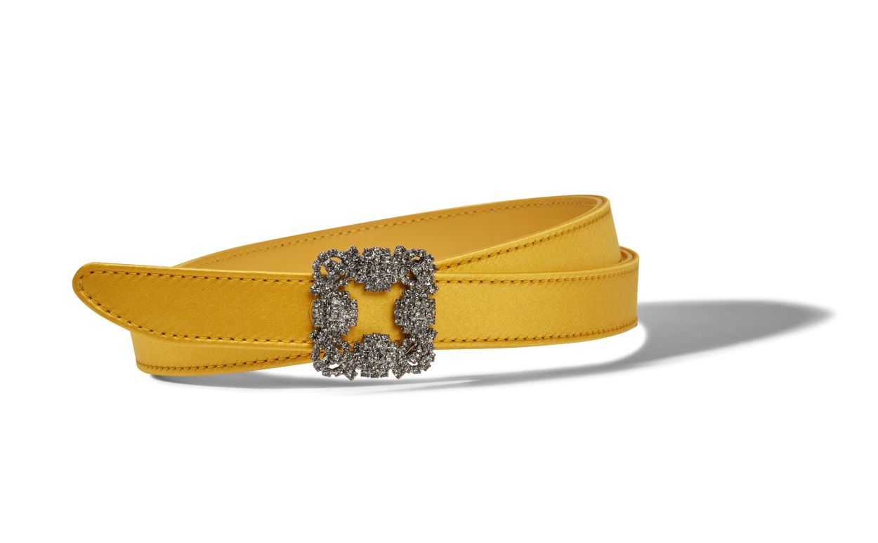 Designer Yellow Satin Crystal Buckled Belt - Image Main
