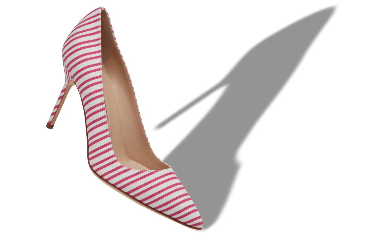 Designer Pink Cotton Striped Pointed Toe Pumps  - Image Main