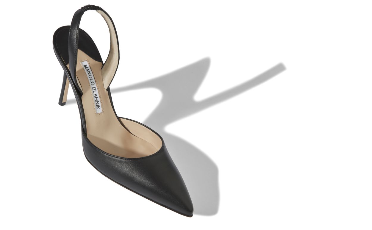 Designer Black Calf Leather Slingback Pumps - Image Main