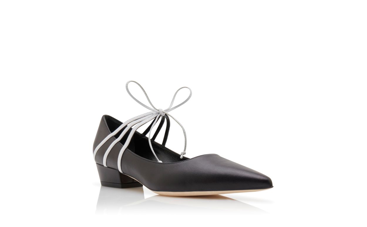 Designer Black and White Nappa Leather Lace-Up Pumps  - Image Upsell