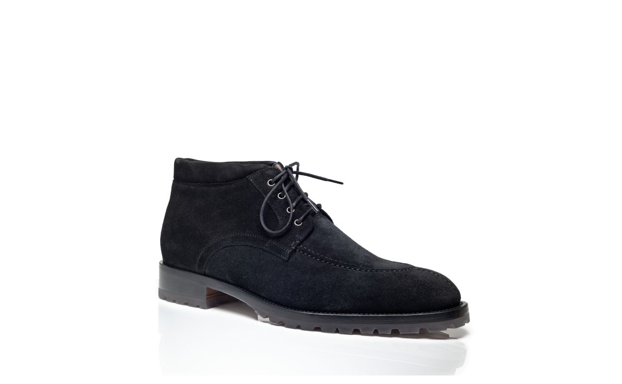 Designer Black Suede Lace Up Ankle Boots - Image Upsell