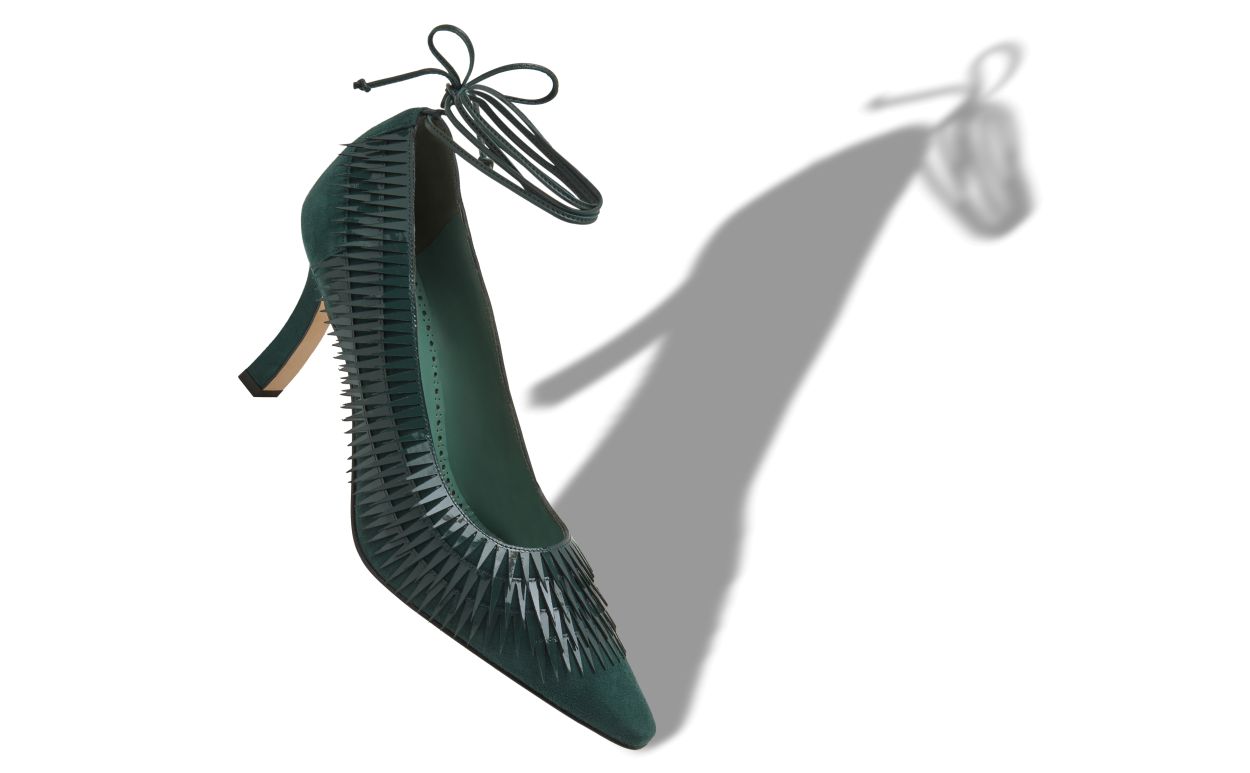 Designer Dark Green Patent Leather Pumps - Image Main View