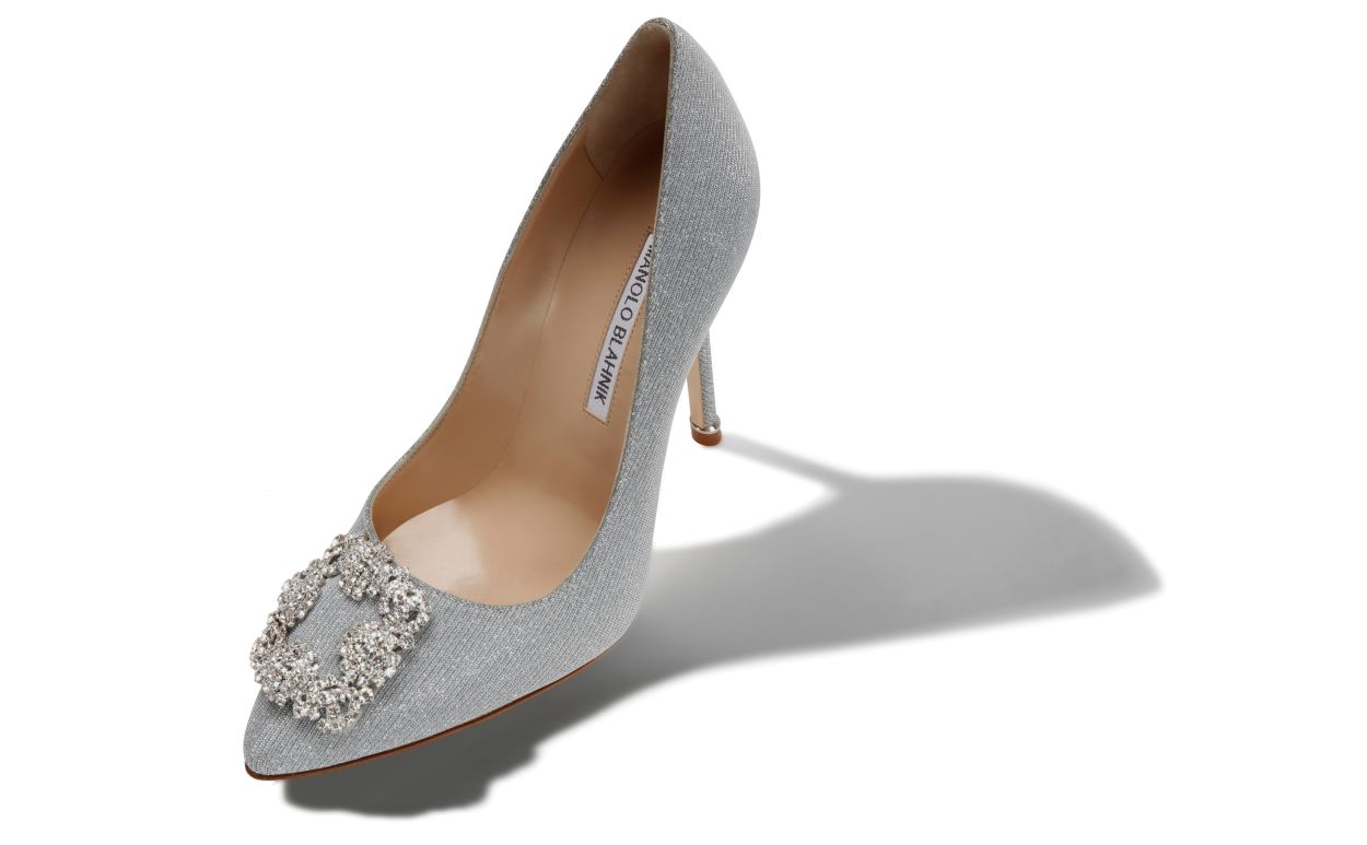 Designer Silver Glitter Jewel Buckle Pumps - Image Main