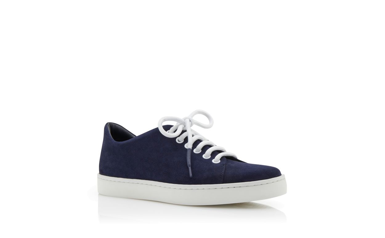 Designer Navy Blue Suede Lace-Up Sneakers 
 - Image Upsell