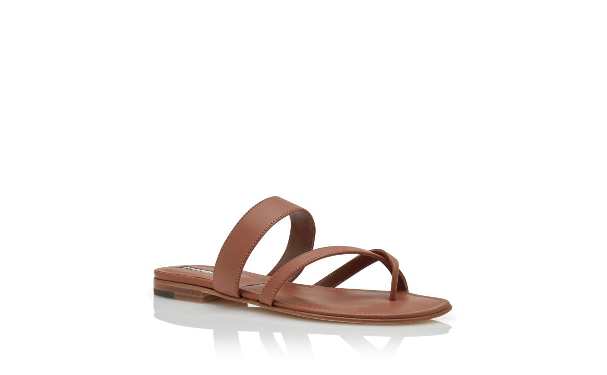 Designer Brown Calf Leather Flat Sandals - Image Upsell