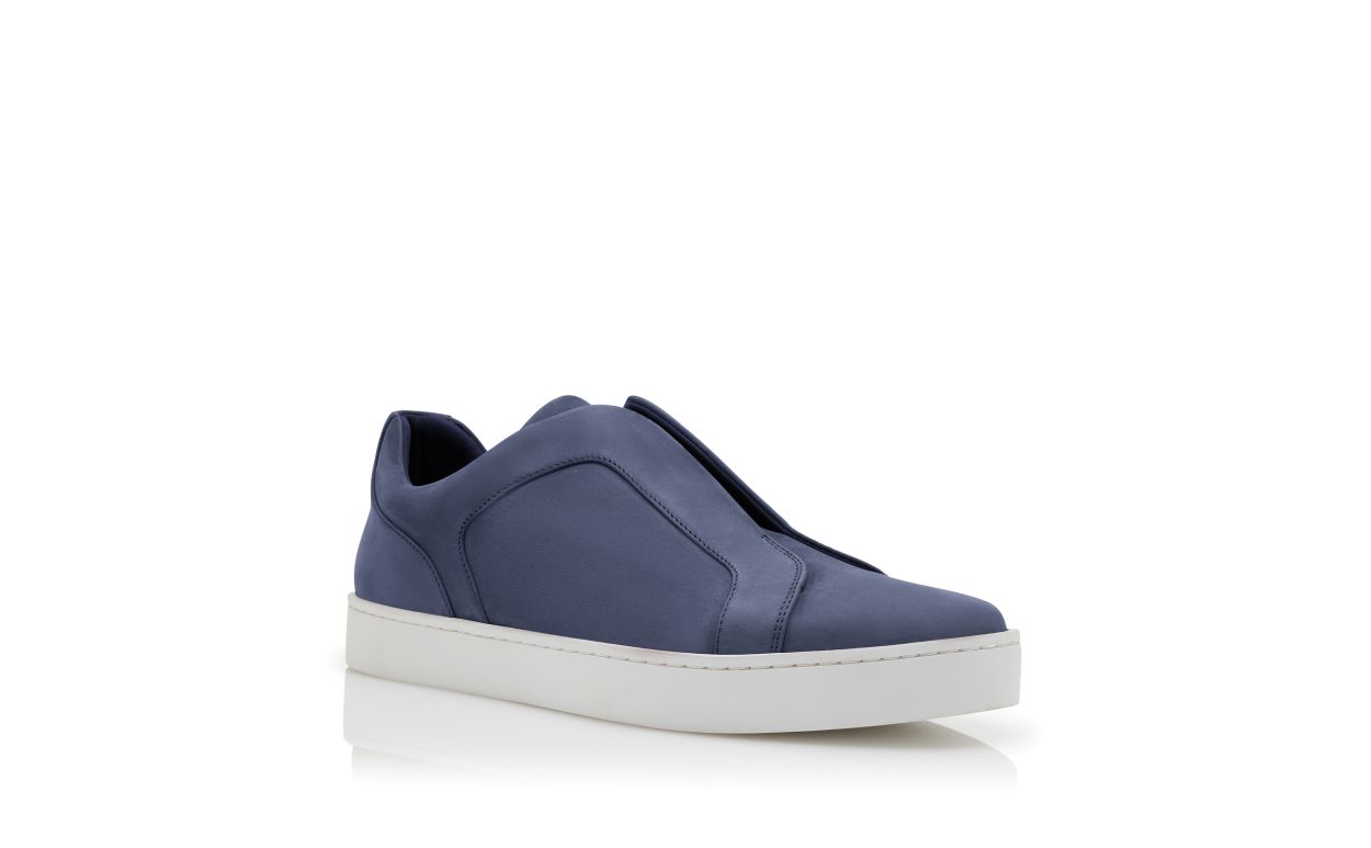 Designer Navy Blue Calf Leather Sneakers - Image Upsell View