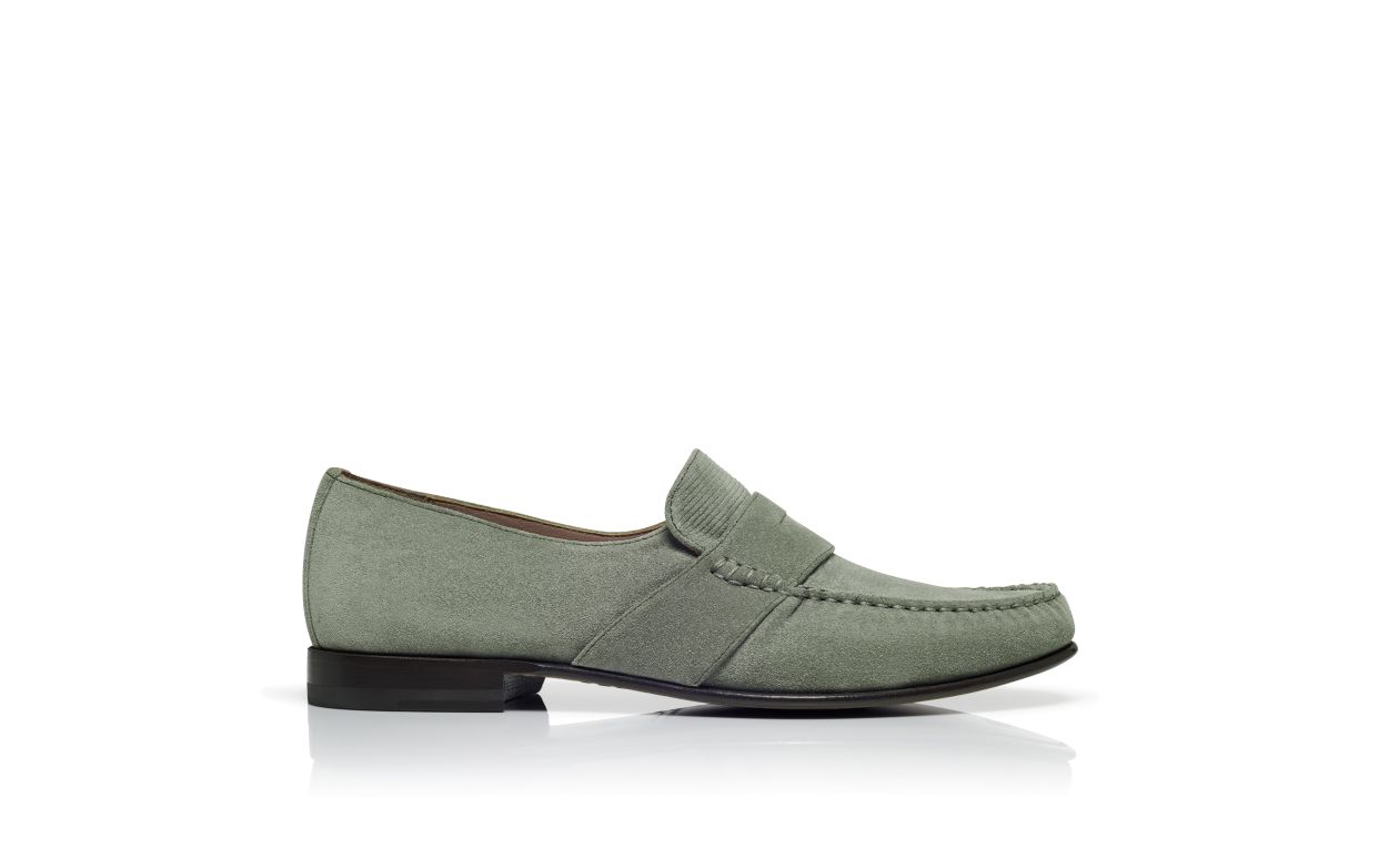Designer Khaki Suede Loafers  - Image Side View