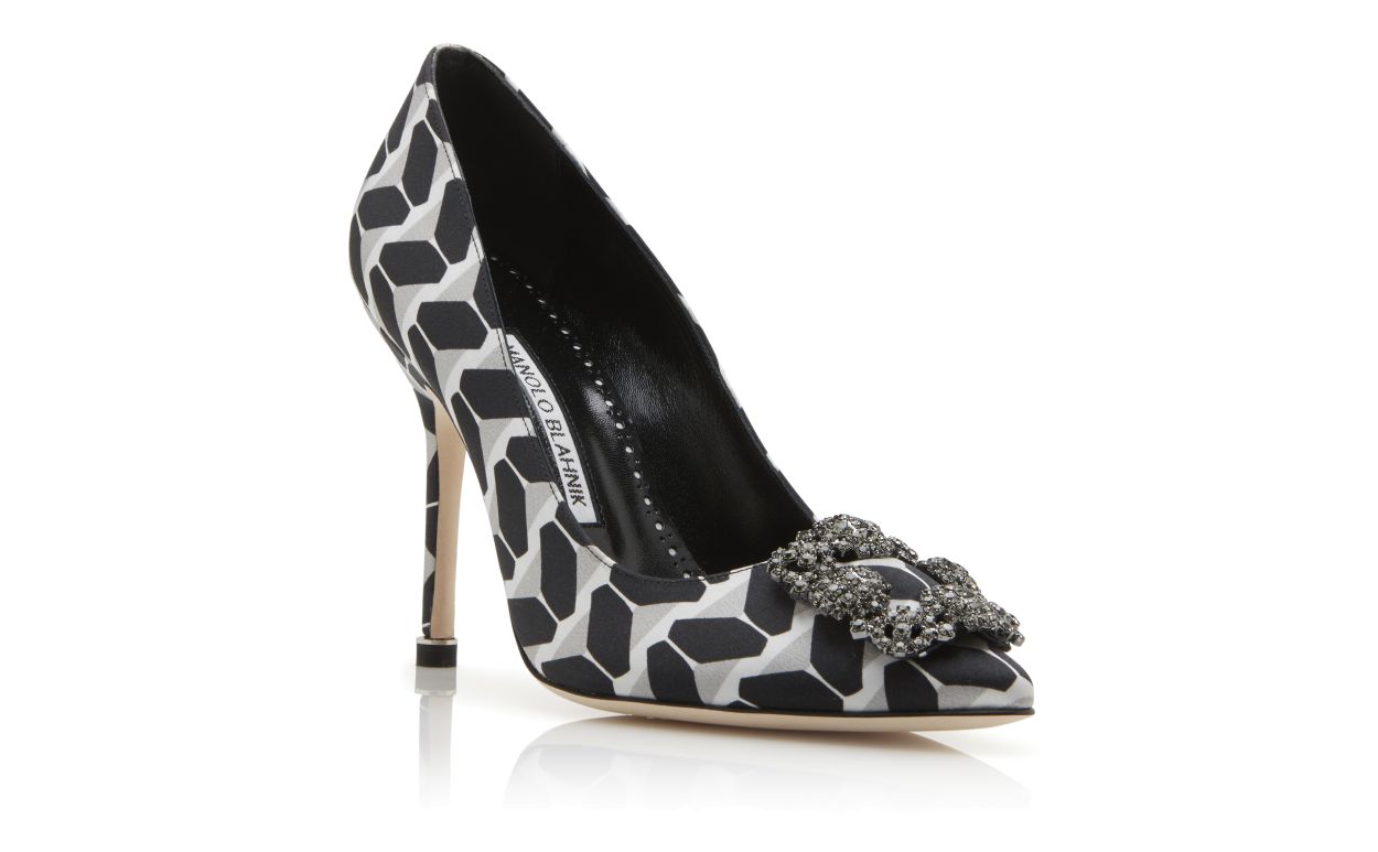 Designer Monochrome Crepe De Chine Jewel Buckle Pumps - Image Upsell