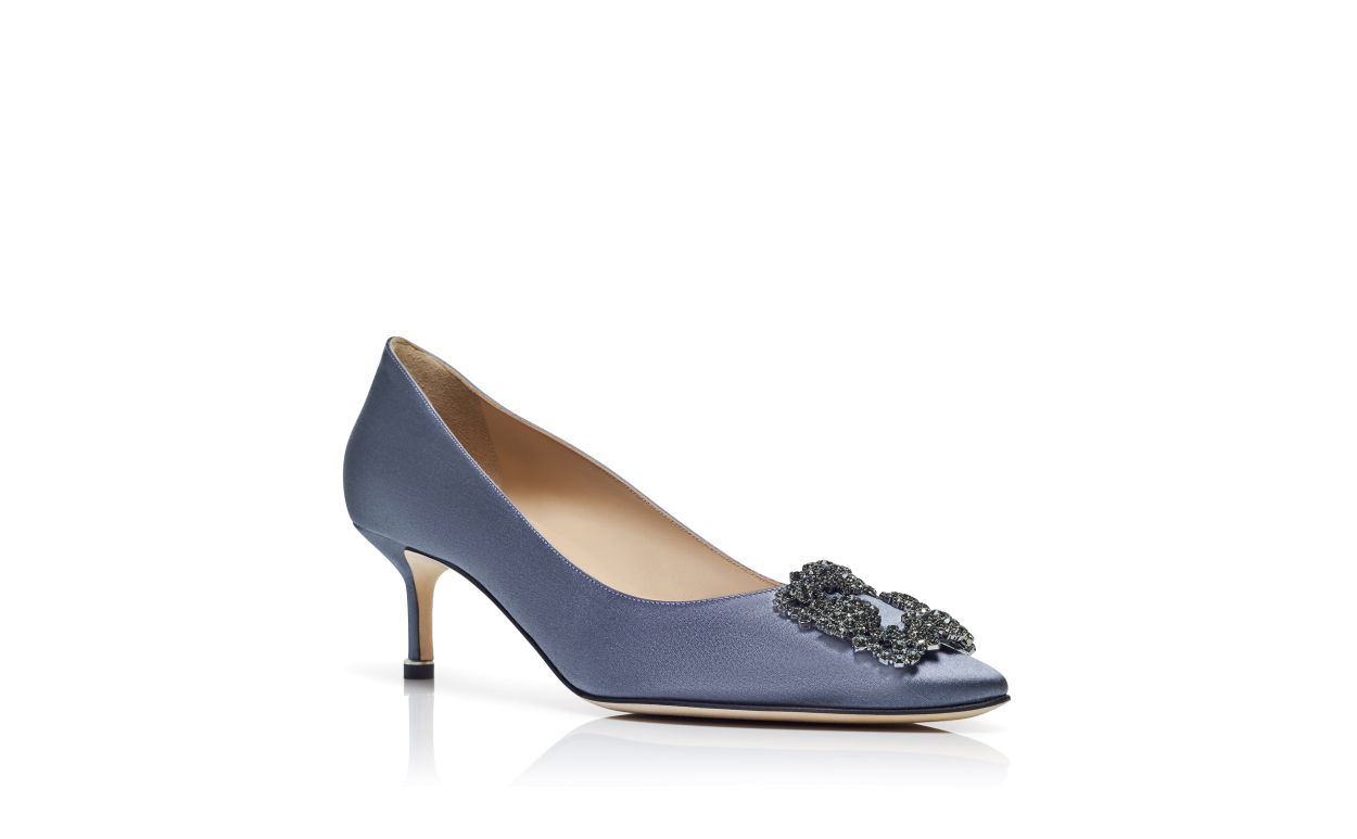 Designer Grey Satin Jewel Buckle Pumps - Image Upsell View