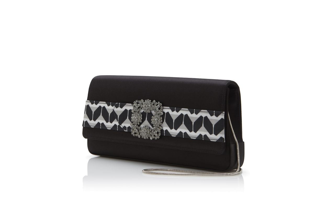 Designer Monochrome Crepe De Chine Jewel Buckle Clutch  - Image 