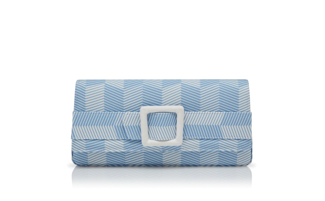 Designer Blue and White Grosgrain Buckle Clutch - Image thumbnail