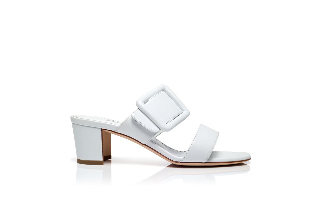 Designer White Nappa Leather Open Toe Mules - Image Side View