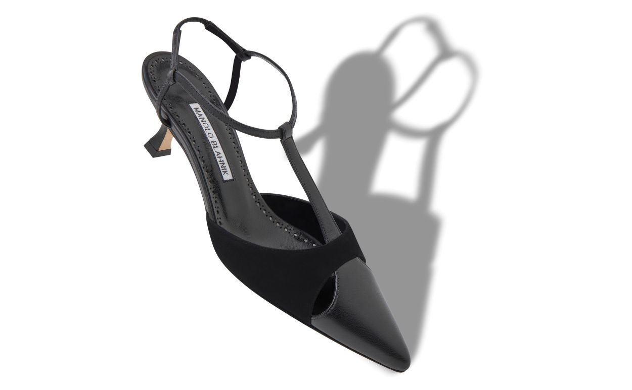 Designer Black Nappa Leather T-Bar Pumps - Image Main