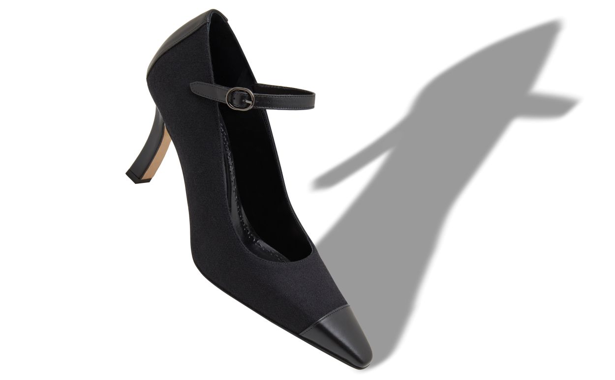 Designer Black Wool Mary Jane Pumps - Image Main View