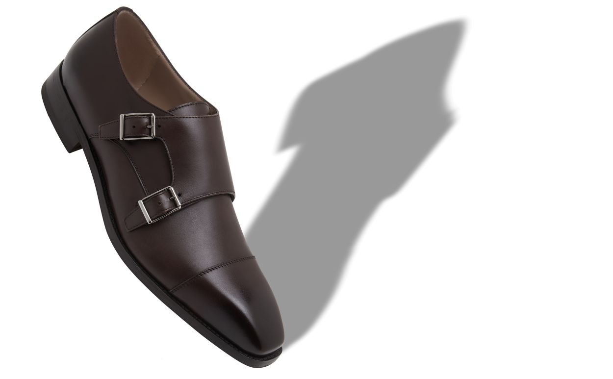 Designer Dark Brown Calf Leather Monk Strap Shoes - Image Main View
