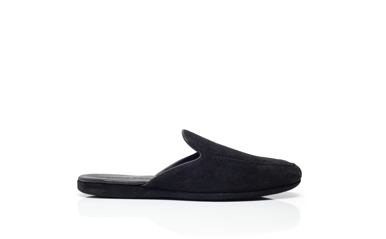 Designer Black Suede Slippers - Image Side View