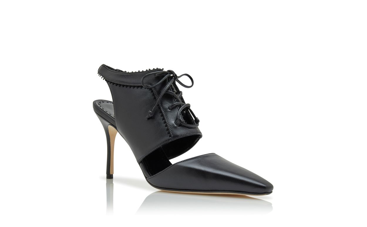 Designer Black Nappa Leather Lace-Up Shoe Booties - Image Upsell