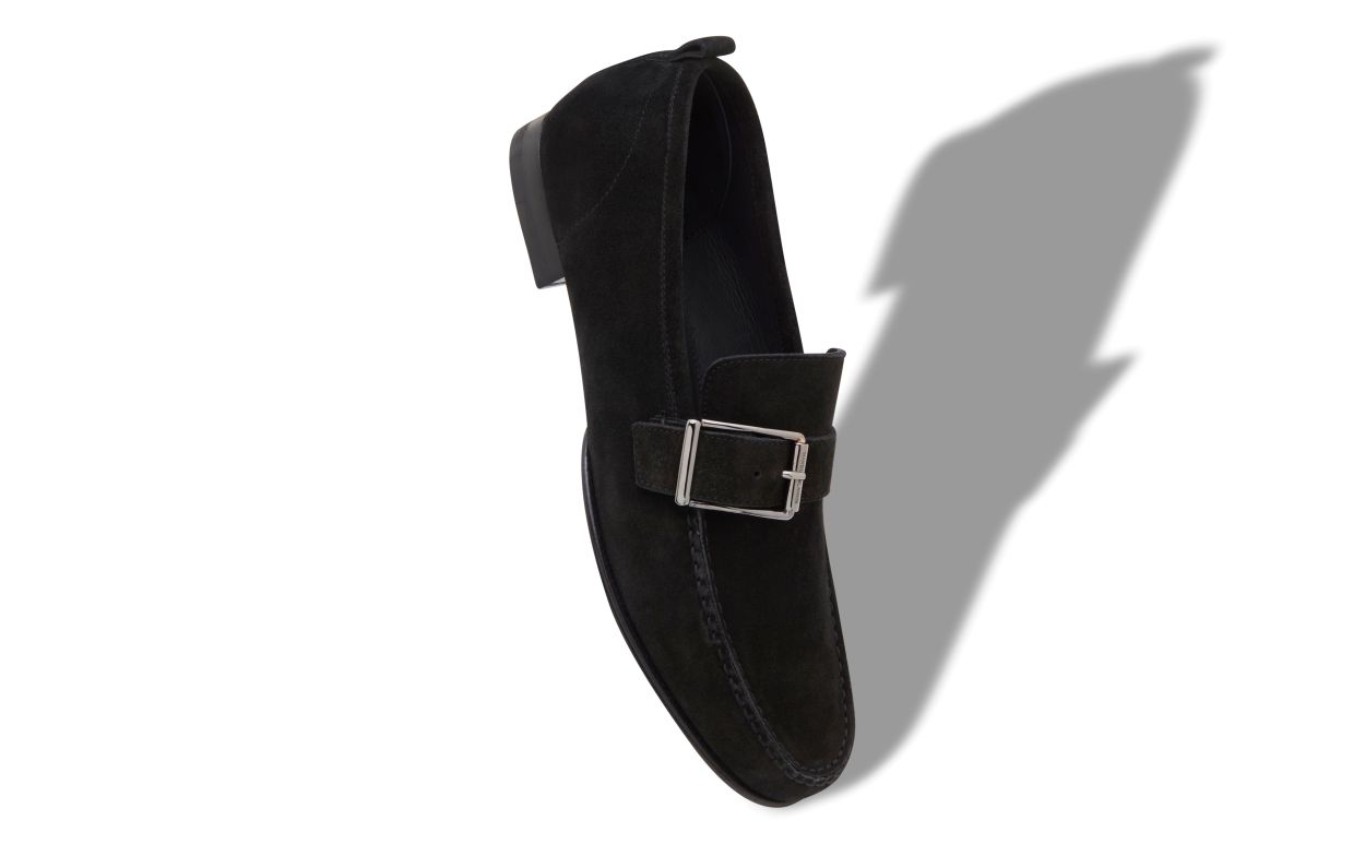 Designer Black Suede Buckle Slippers - Image Main