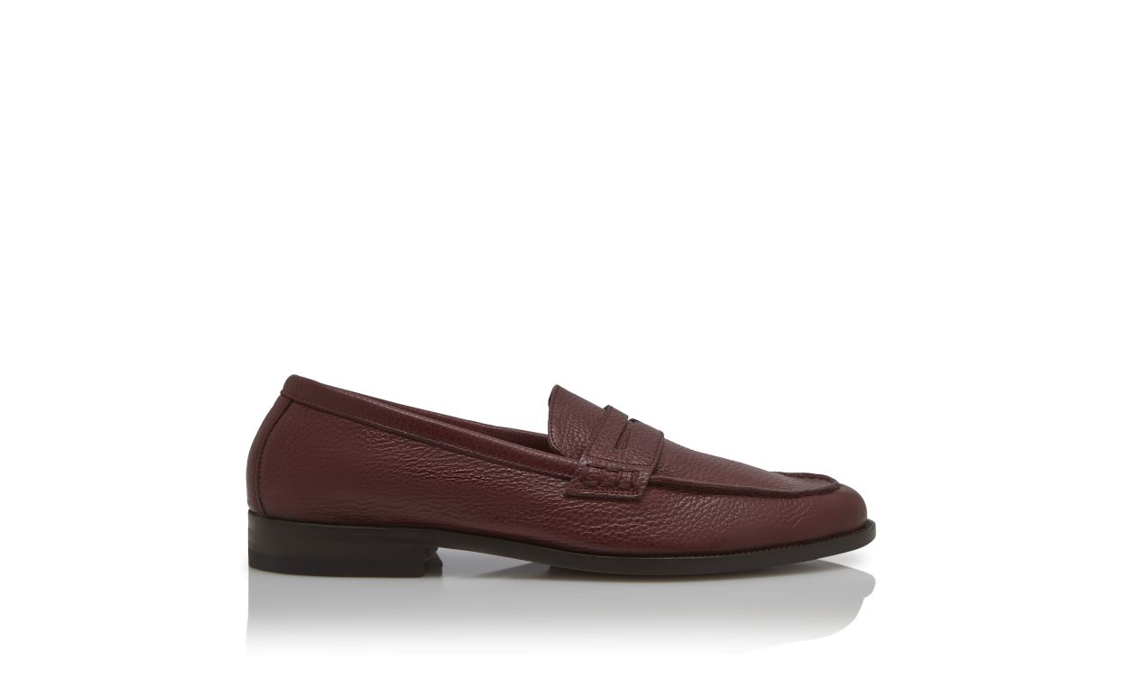 Designer Dark Red Calf Leather Penny Loafers - Image thumbnail